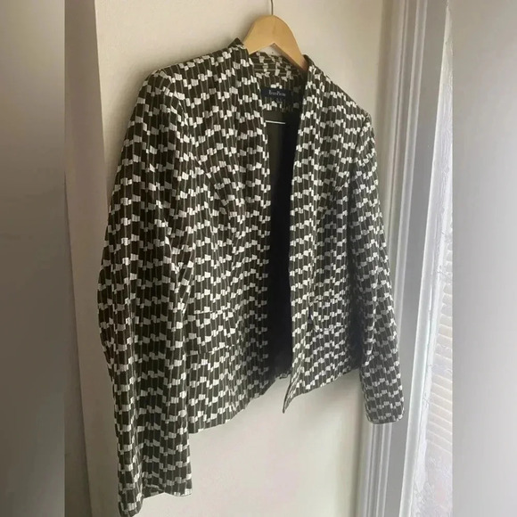 Evan Picone Vintage Blazer Olive Green Geometric Retro Pattern Loud Quirky Artsy - Picture 2 of 11